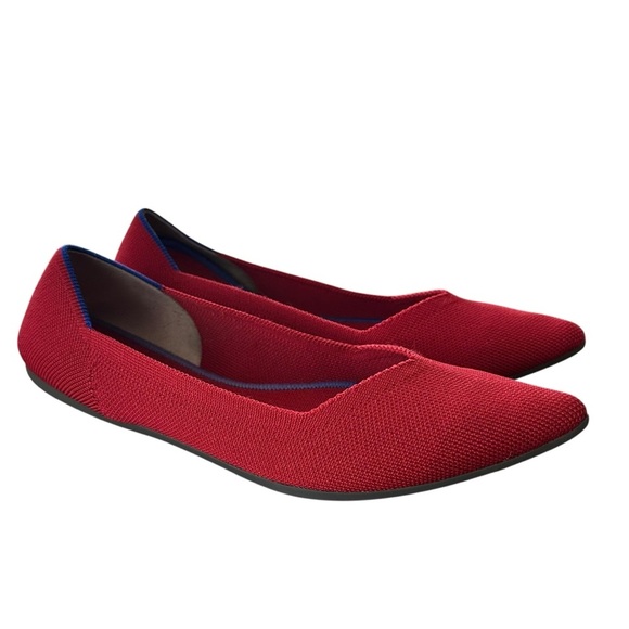 Rothy’s size 9.5 Red The Point Flats Shoes Pointy Toe Slip Ons Work Career - Picture 2 of 8